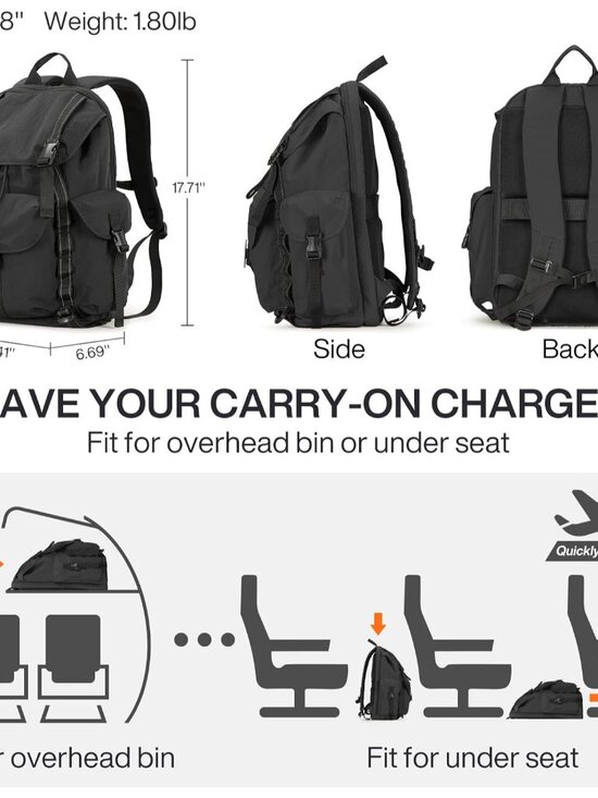 Travel Backpack for Women Men, 18 Inch Carry On Laptop Backpack Flight Approved - Picture 5 of 8